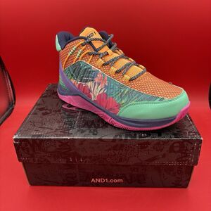 AND1 Kids Explosive T Floral Multi-Colored Mid Sneakers Size 6Y/W7.5 NEW IN BOX